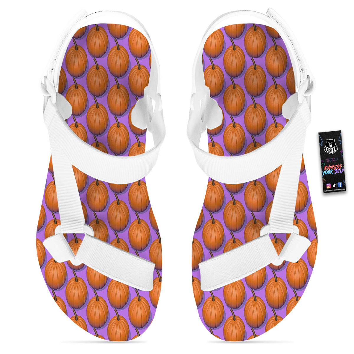 Pumpkin Wave Print Pattern White Open Toe Sandals-grizzshop