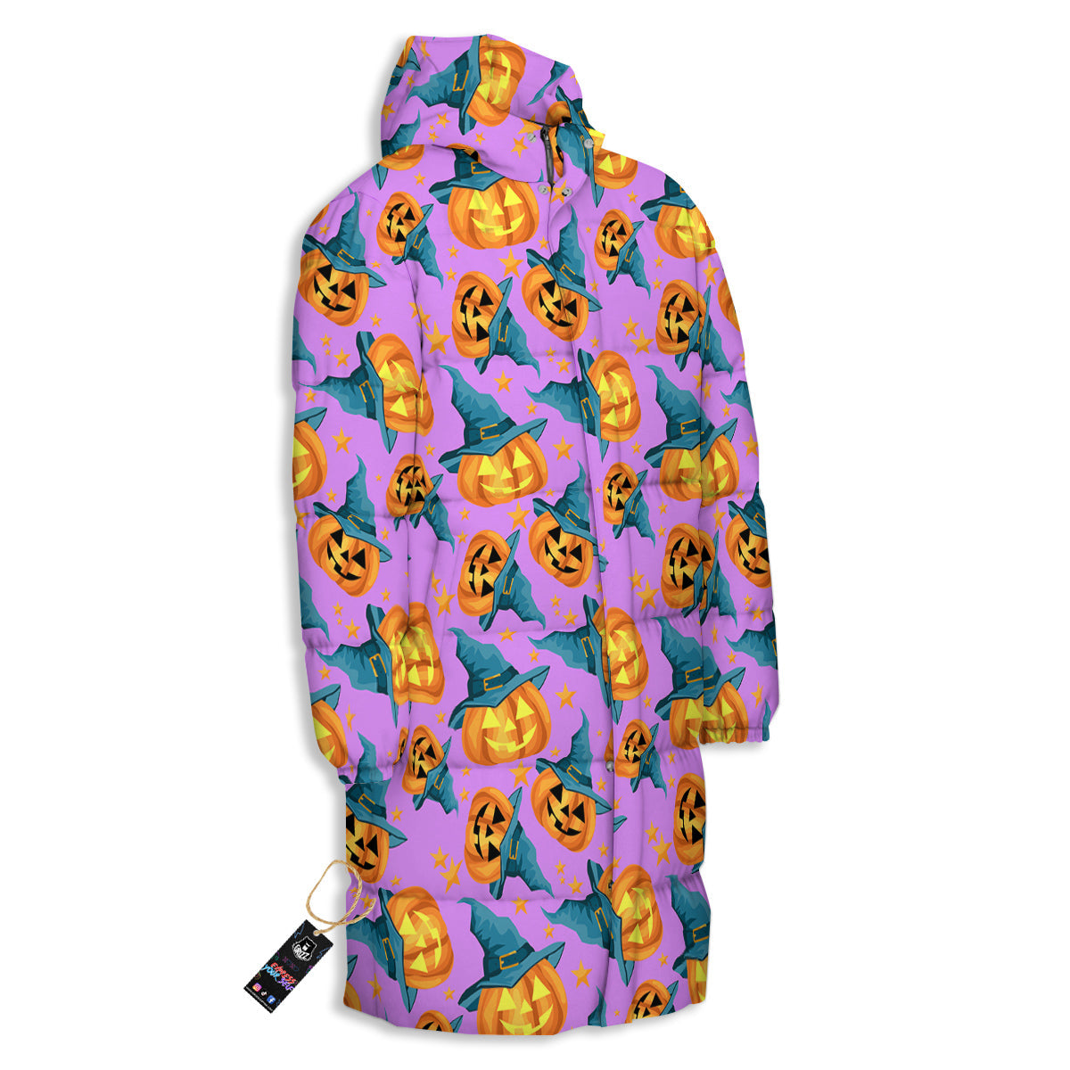 Pumpkin Witch Halloween Cute Print Long Down Jacket-grizzshop