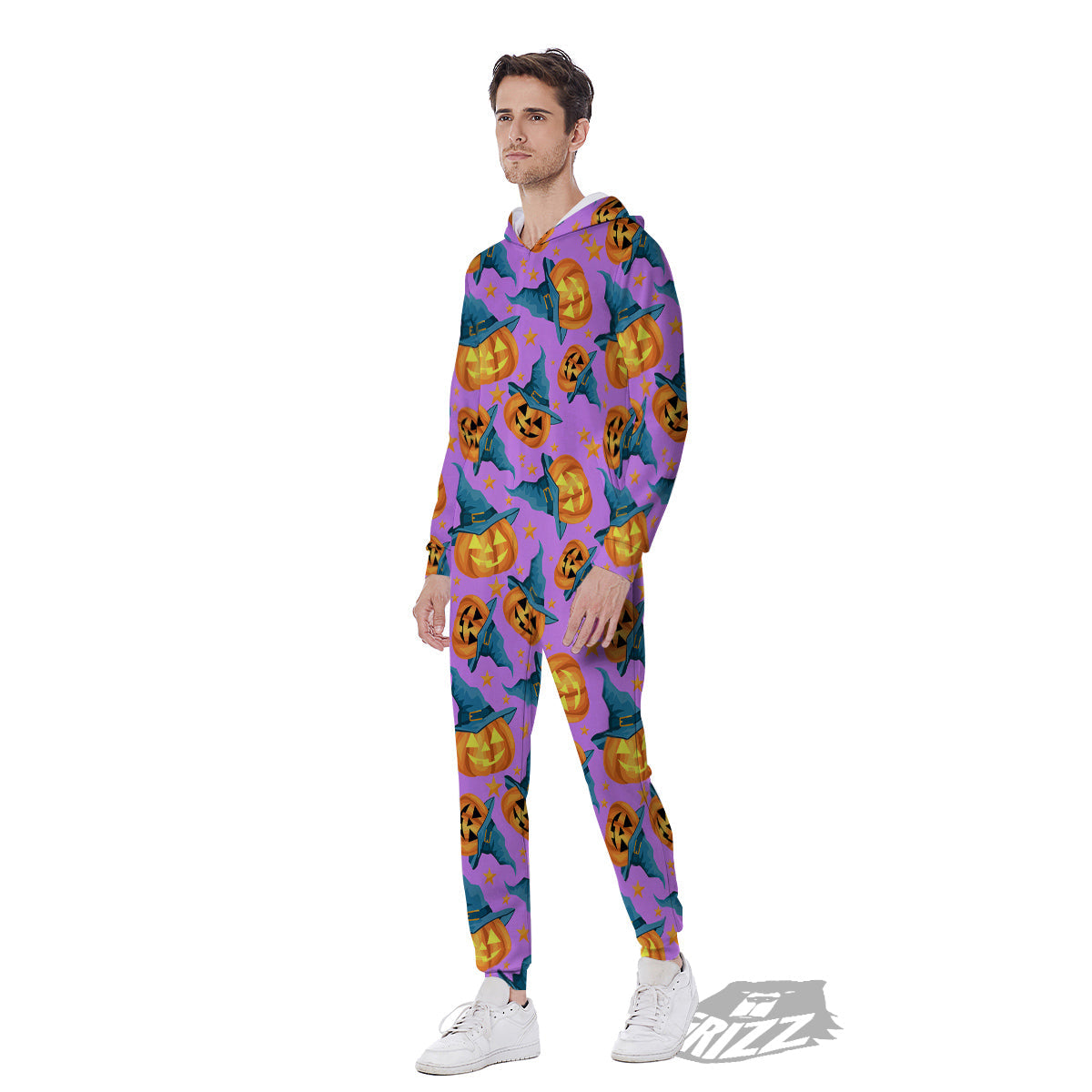 Pumpkin Witch Halloween Cute Print Men's Jumpsuit-grizzshop
