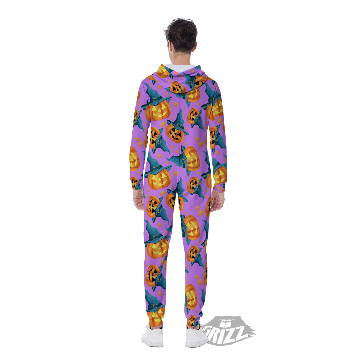 Pumpkin Witch Halloween Cute Print Men's Jumpsuit-grizzshop