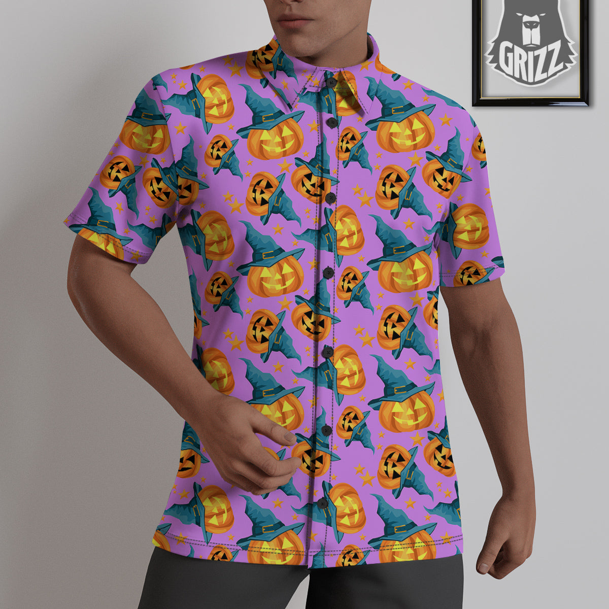 Pumpkin Witch Halloween Cute Print Untucked Shirts-grizzshop