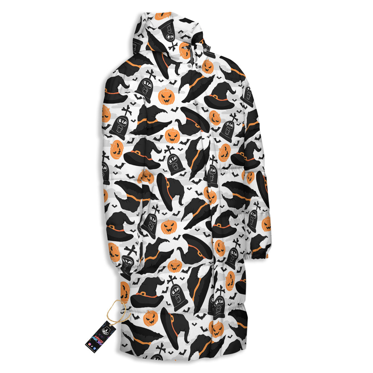 Pumpkin Witch Halloween Print Pattern Long Down Jacket-grizzshop
