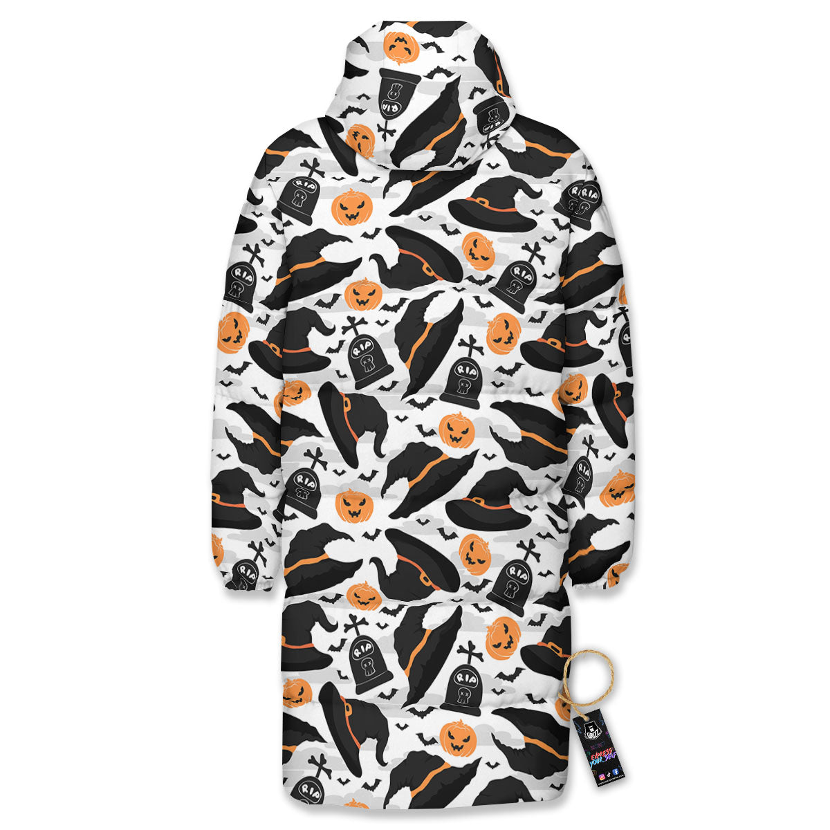 Pumpkin Witch Halloween Print Pattern Long Down Jacket-grizzshop