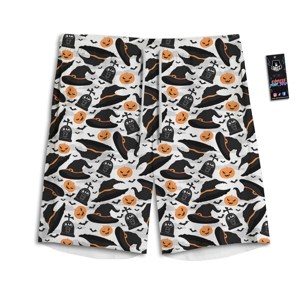 Pumpkin Witch Halloween Print Pattern Men's Athletic Shorts