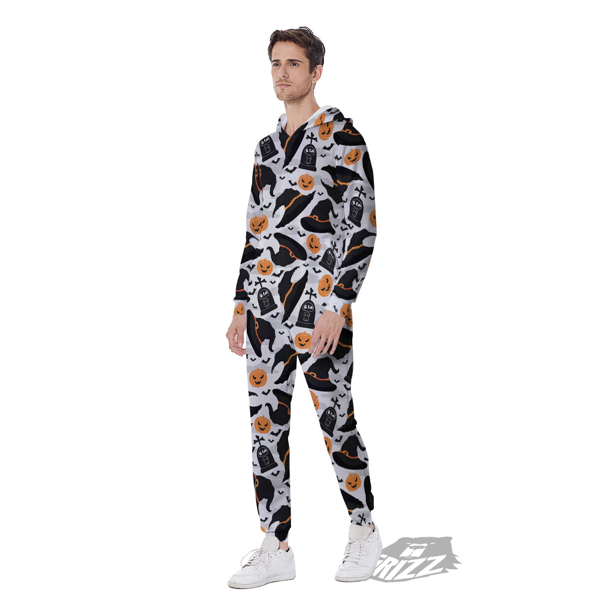 Pumpkin Witch Halloween Print Pattern Men's Jumpsuit-grizzshop