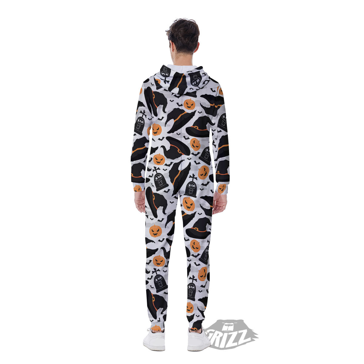 Pumpkin Witch Halloween Print Pattern Men's Jumpsuit-grizzshop