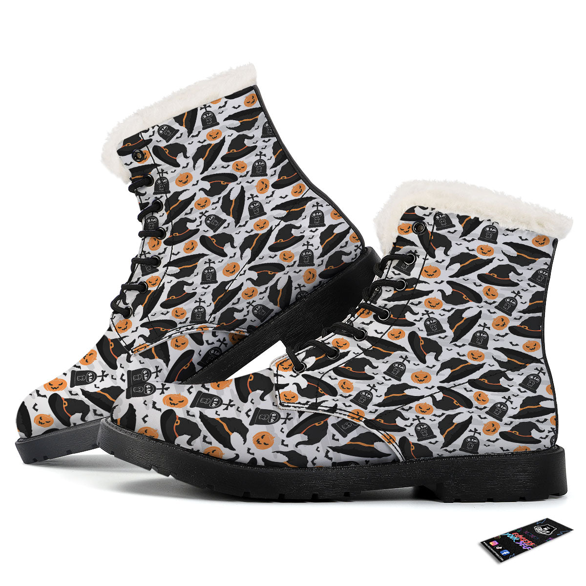 Pumpkin Witch Halloween Print Pattern Winter Boots-grizzshop
