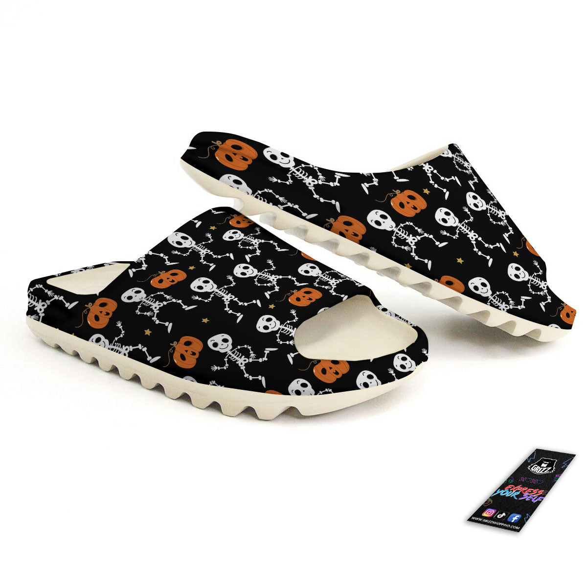 Pumpkin And Skeleton Halloween Print Sandals-grizzshop