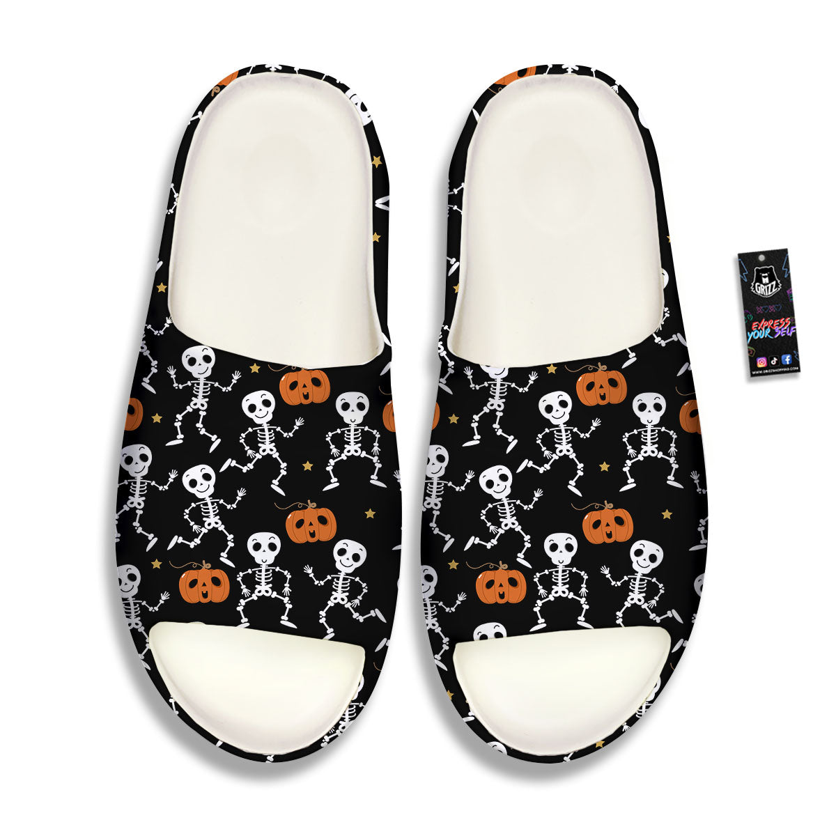 Pumpkin And Skeleton Halloween Print Sandals-grizzshop