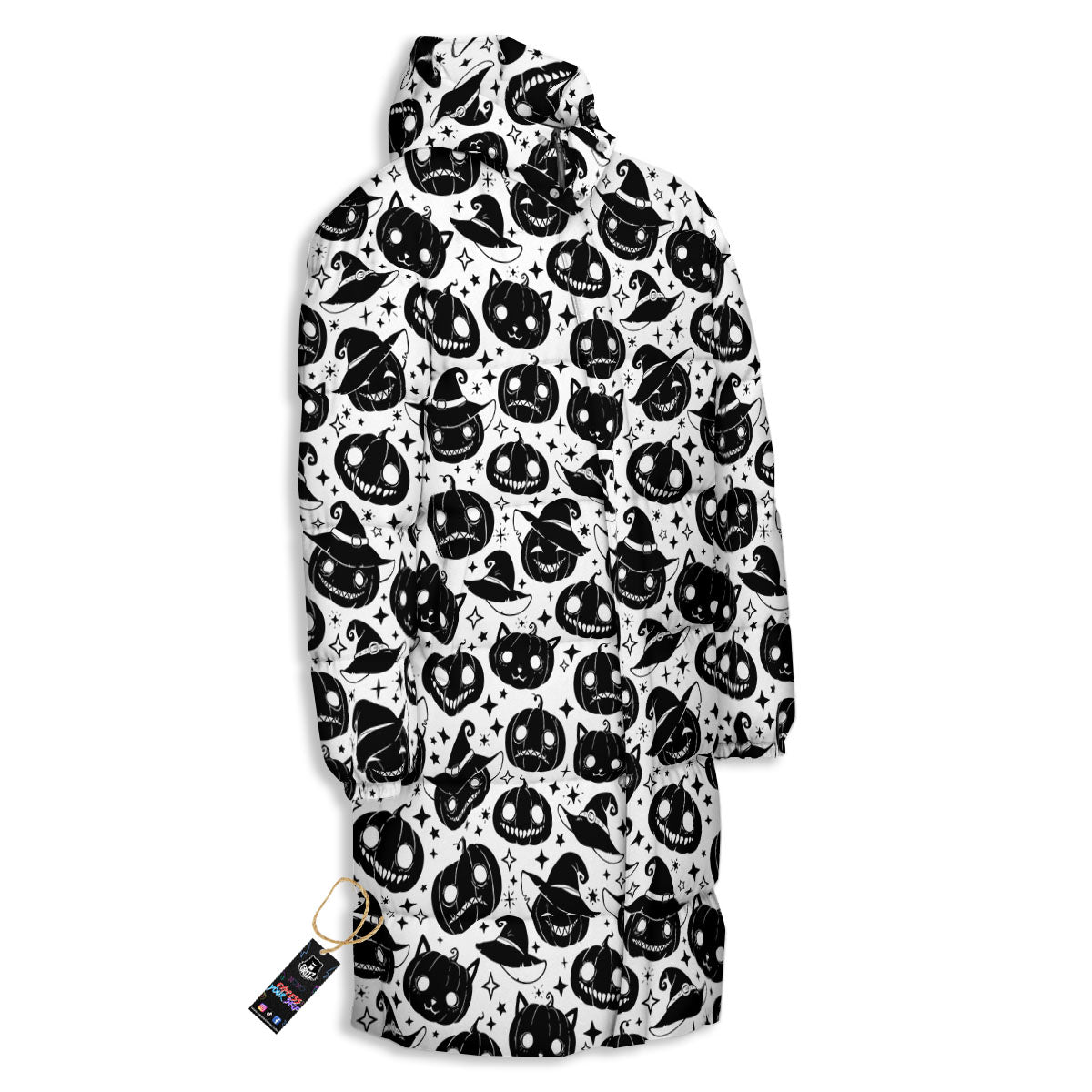 Pumpkin Black Halloween Print Pattern Long Down Jacket