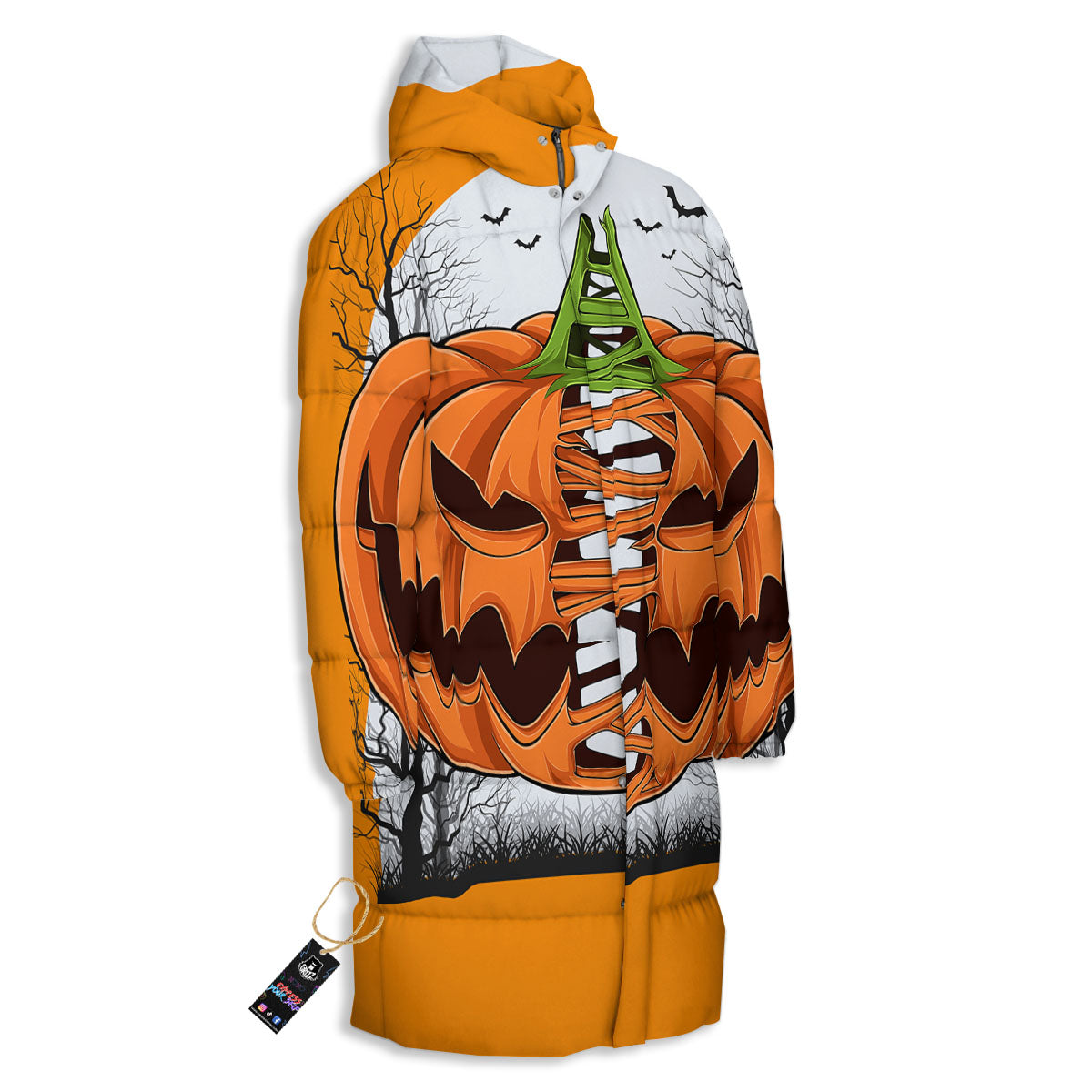 Pumpkin Halloween Character Print Long Down Jacket