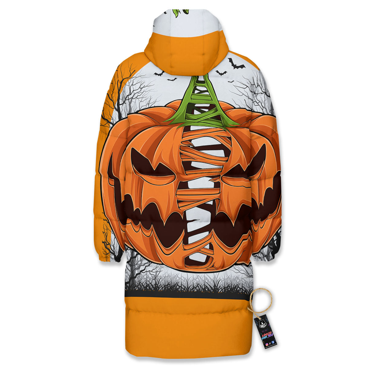 Pumpkin Halloween Character Print Long Down Jacket