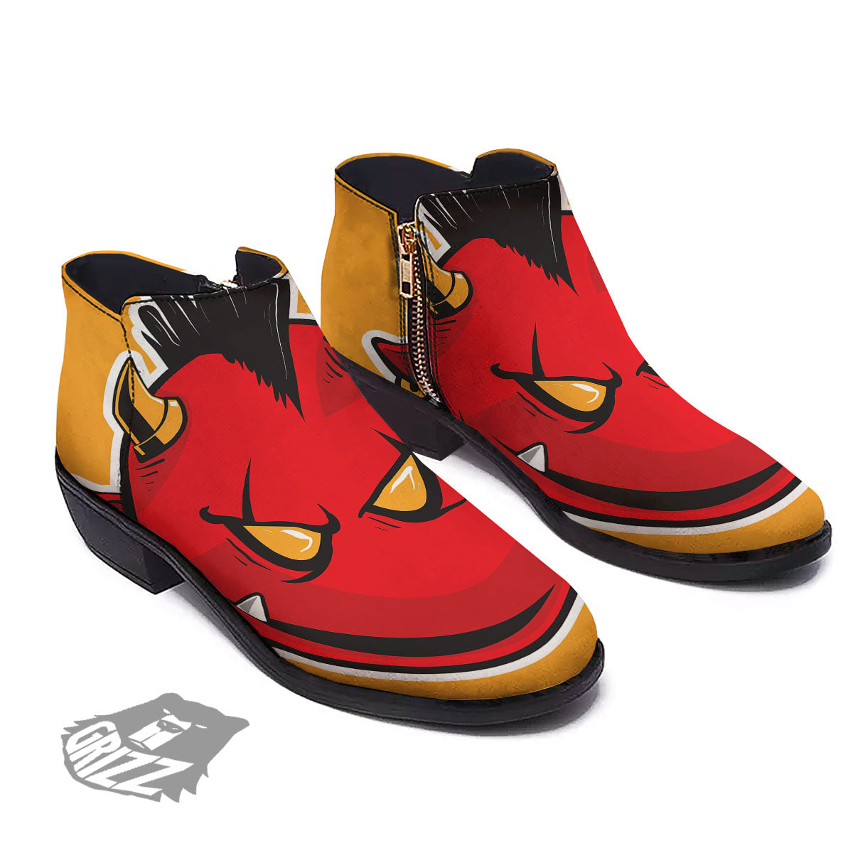 Punk Devil Mohawk Print Ankle Boots-grizzshop