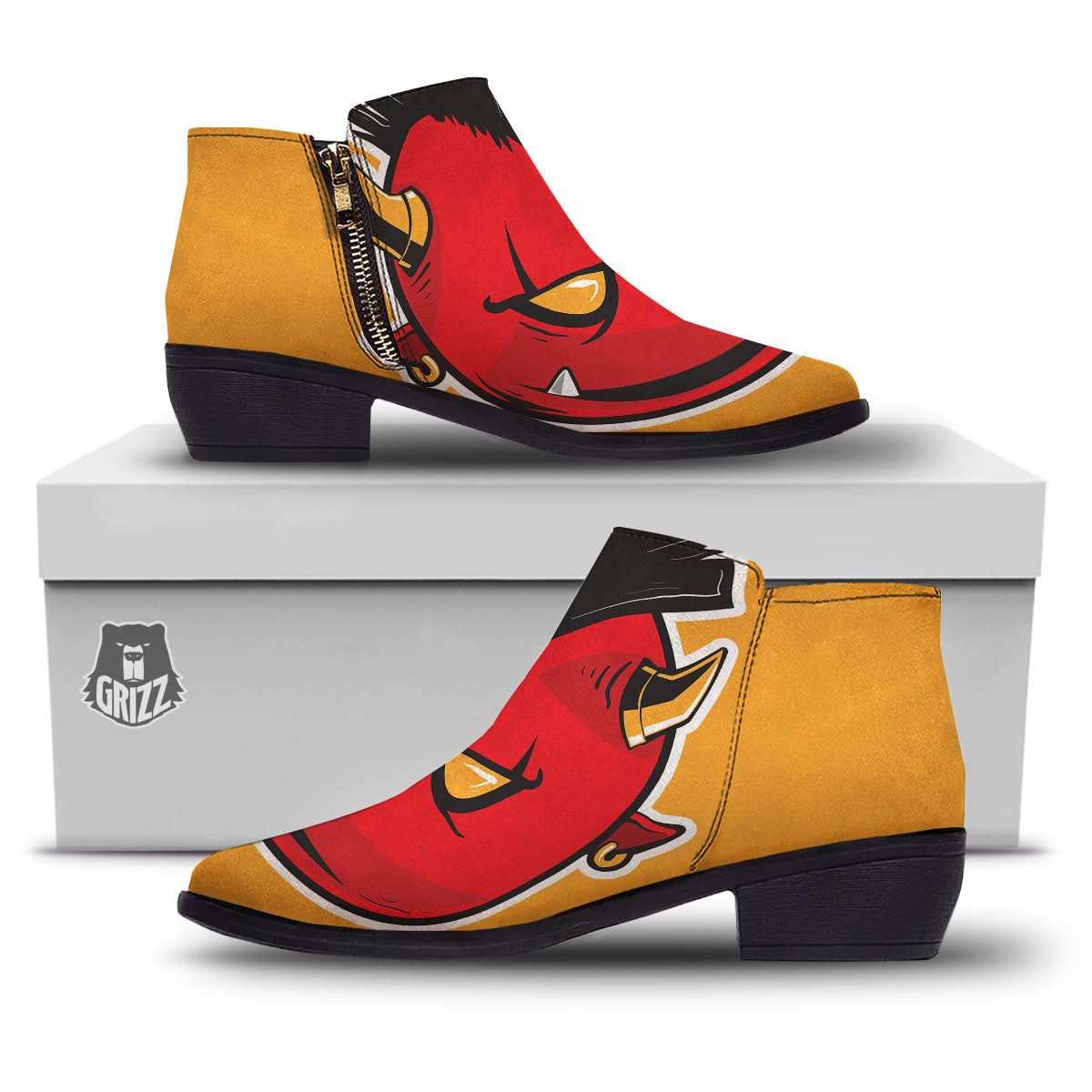 Punk Devil Mohawk Print Ankle Boots-grizzshop
