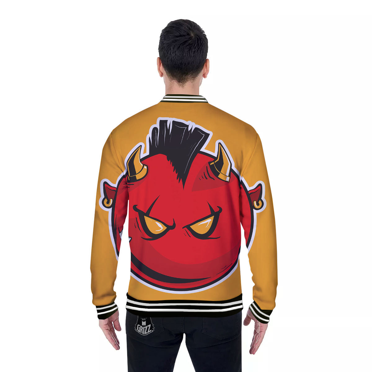 Punk Devil Mohawk Print Baseball Jacket-grizzshop