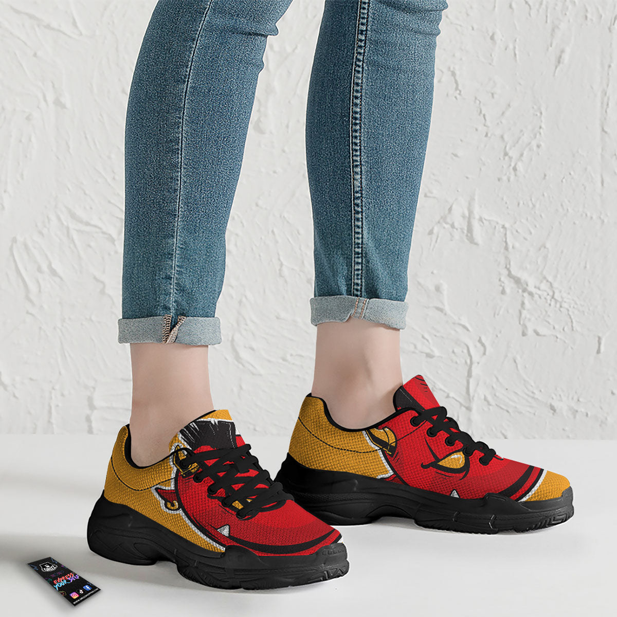 Punk Devil Mohawk Print Black Chunky Shoes-grizzshop
