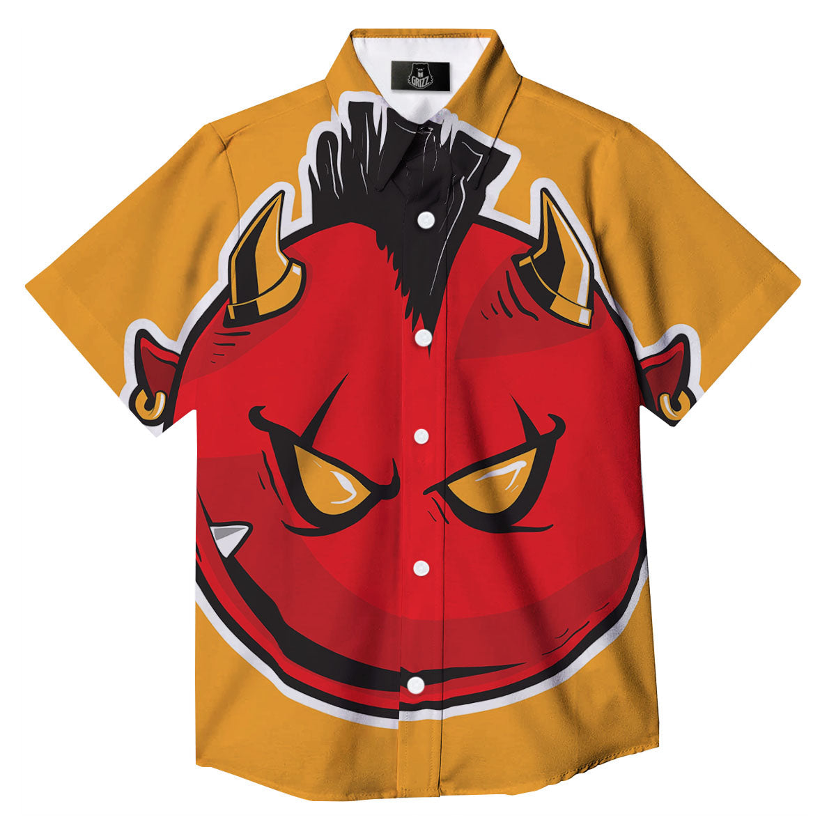 Punk Devil Mohawk Print Button Up Shirt-grizzshop