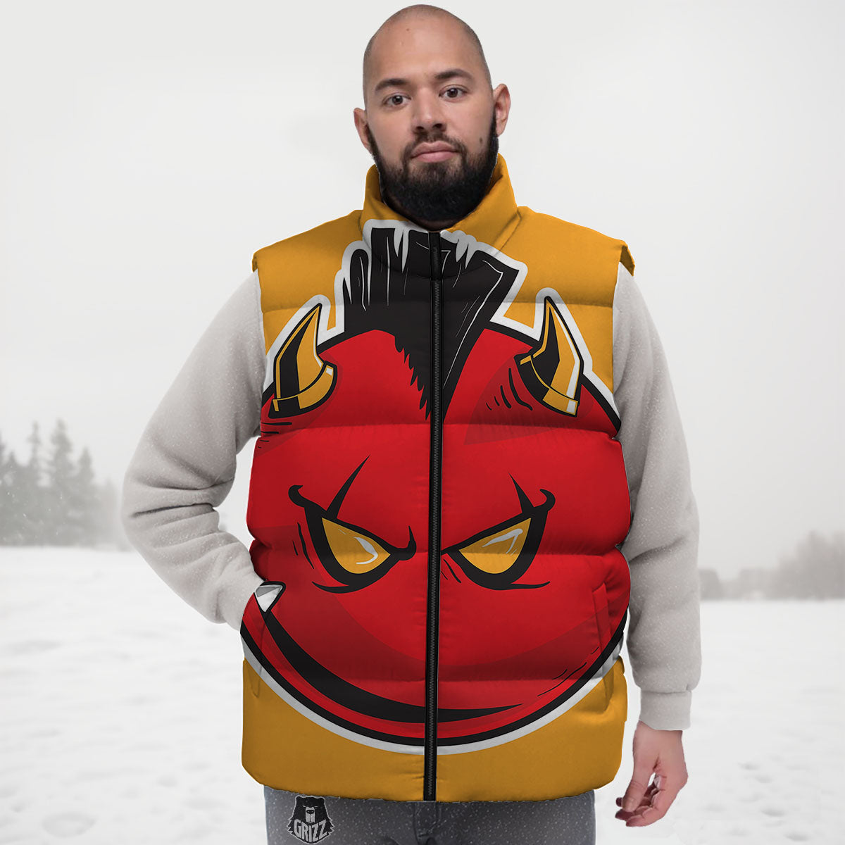 Punk Devil Mohawk Print Down Vest-grizzshop