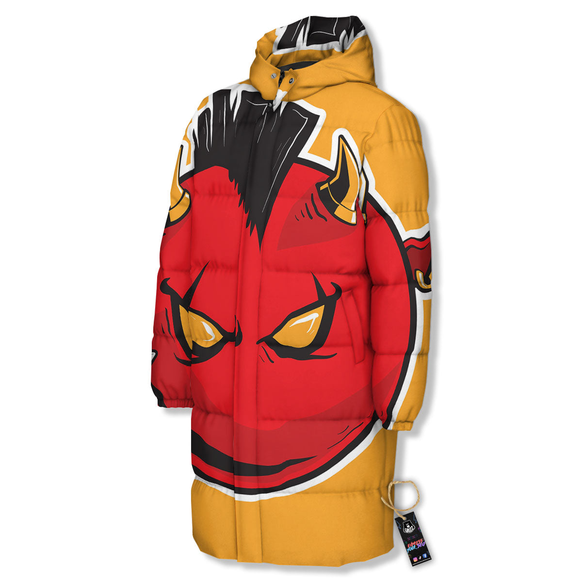 Punk Devil Mohawk Print Long Down Jacket-grizzshop