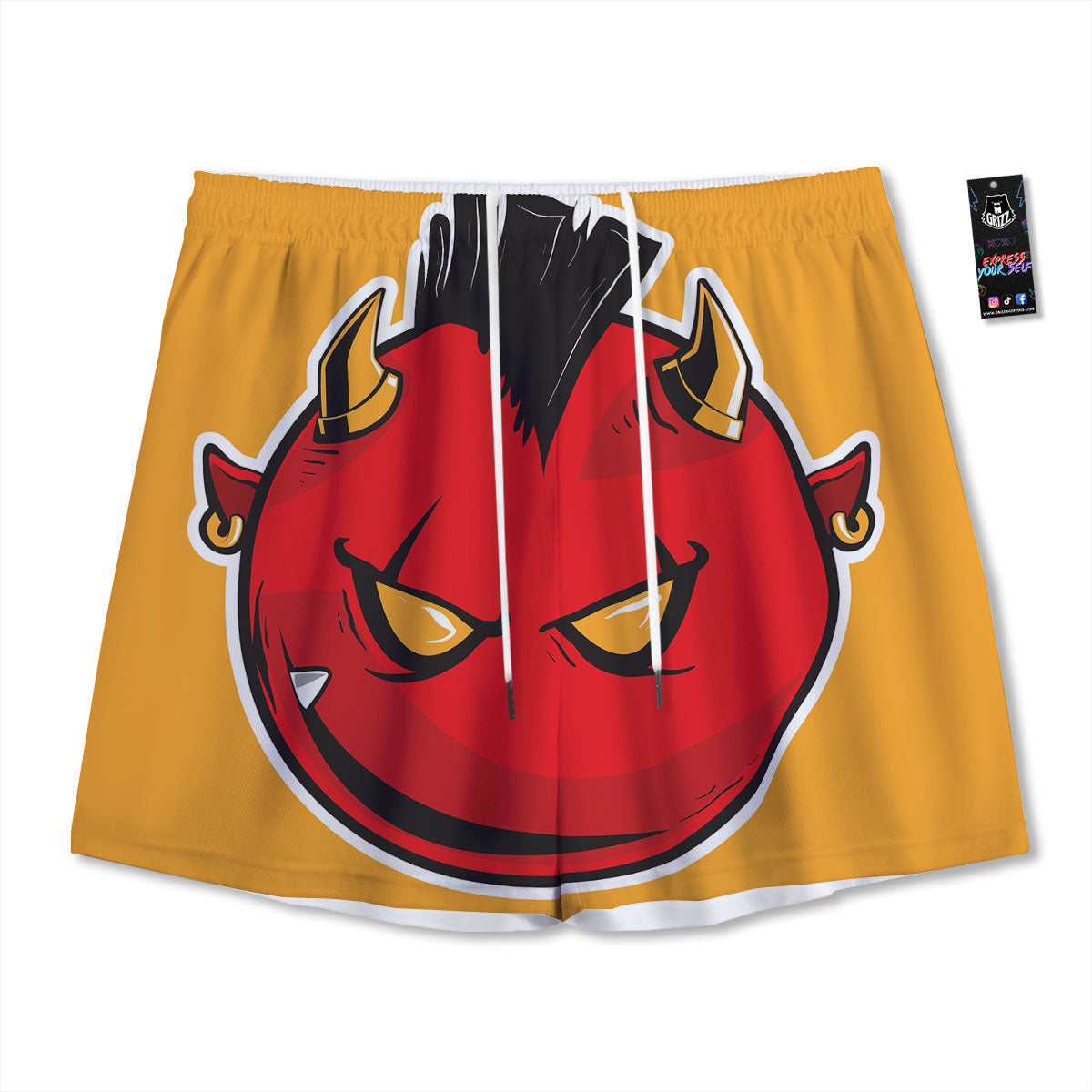 Punk Devil Mohawk Print Mesh Shorts-grizzshop