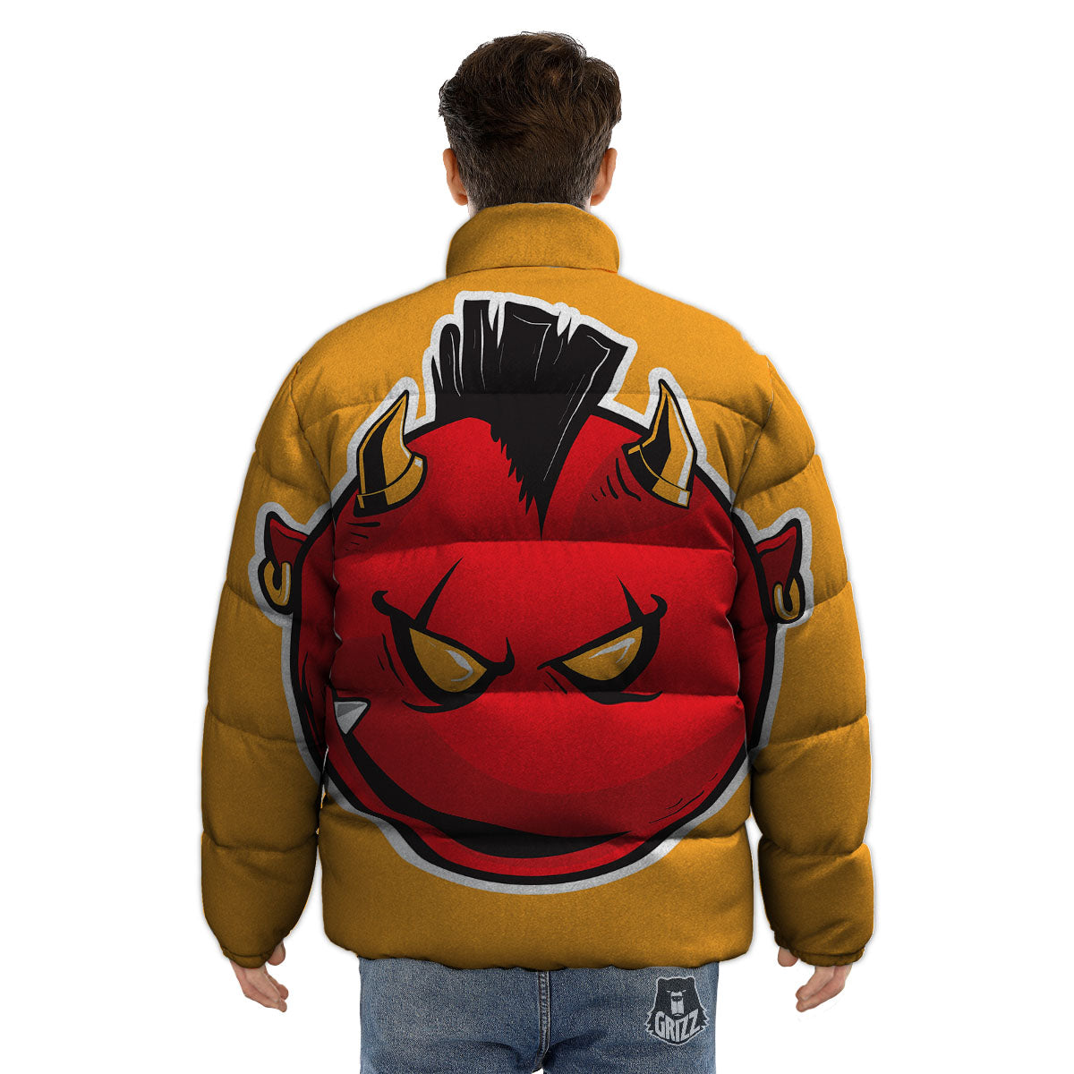 Punk Devil Mohawk Print Puffer Jacket-grizzshop