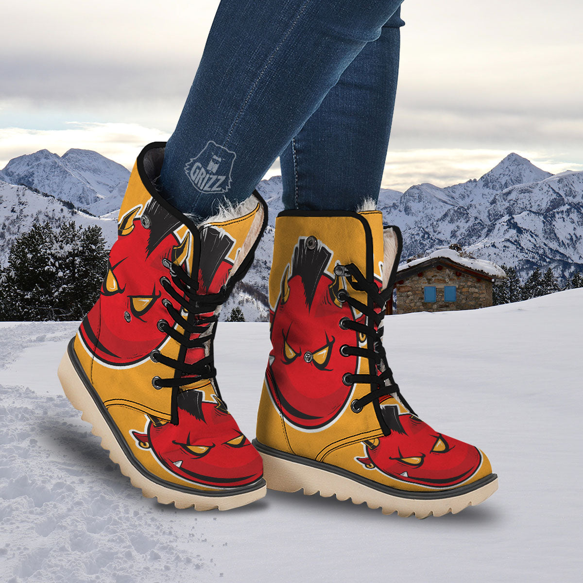 Punk Devil Mohawk Print Snow Boots-grizzshop