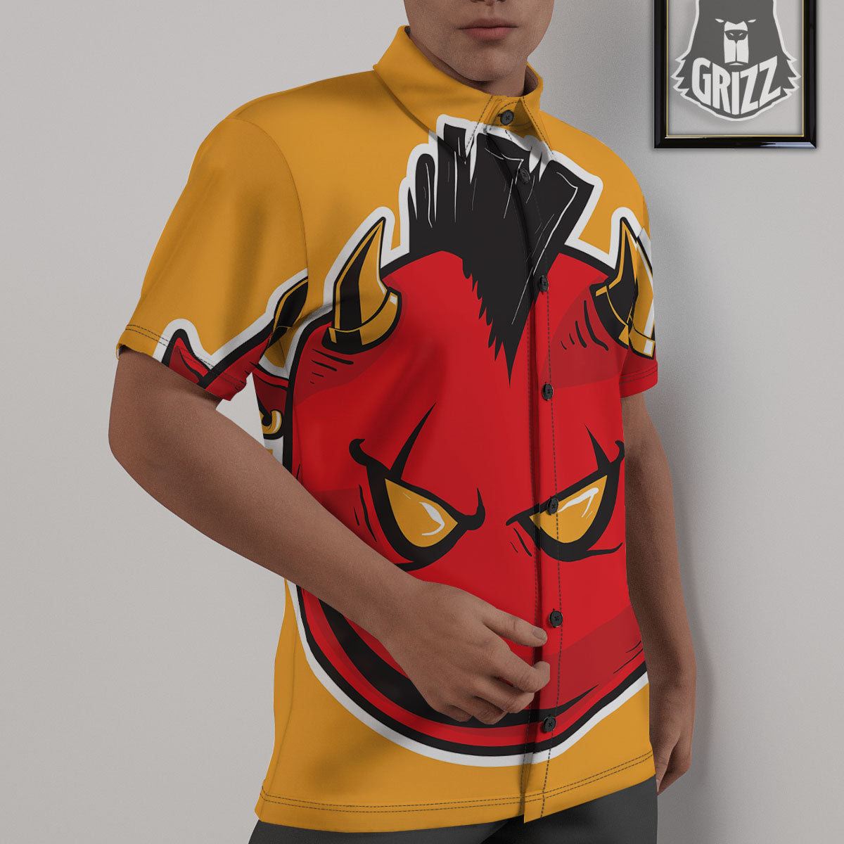 Punk Devil Mohawk Print Untucked Shirts-grizzshop
