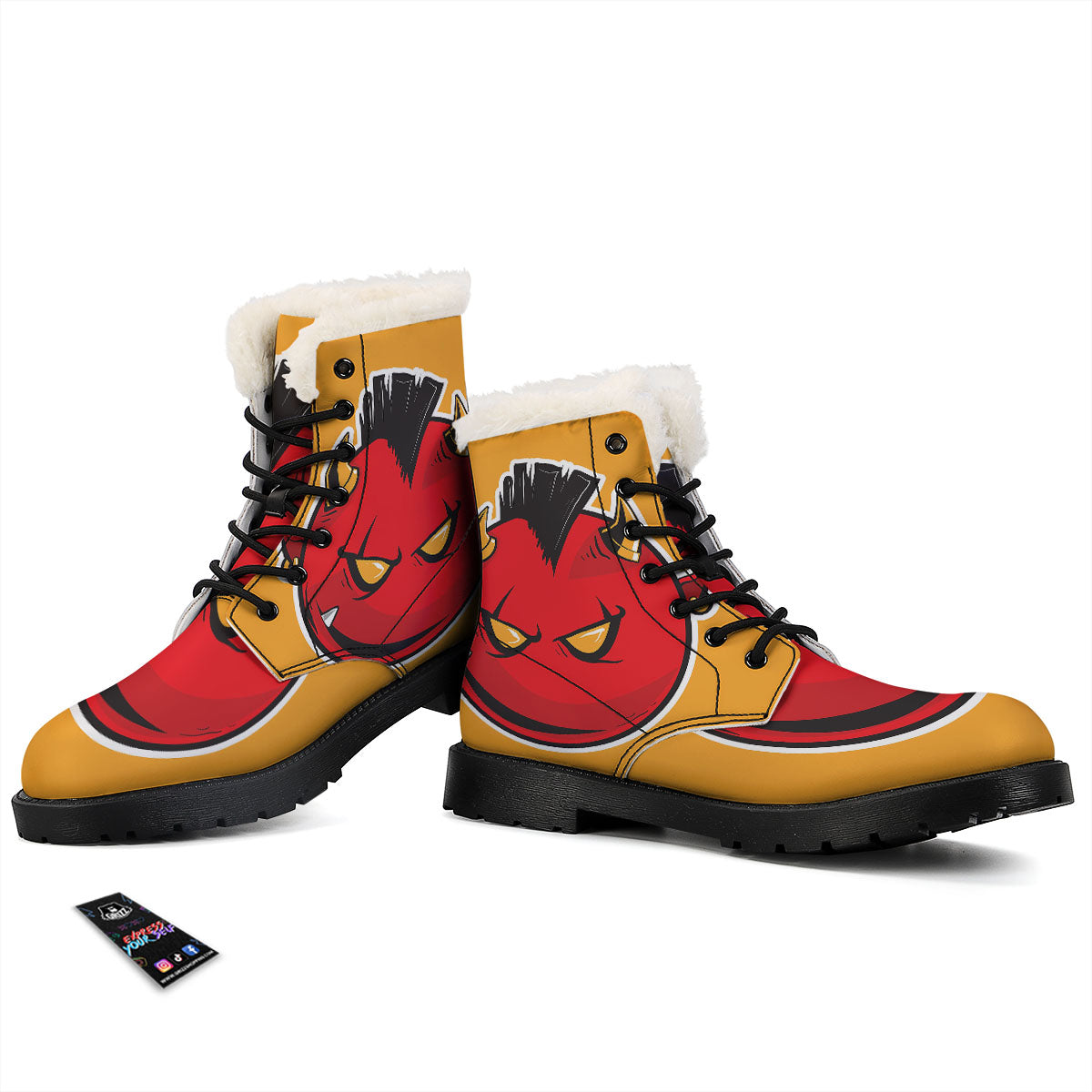 Punk Devil Mohawk Print Winter Boots-grizzshop