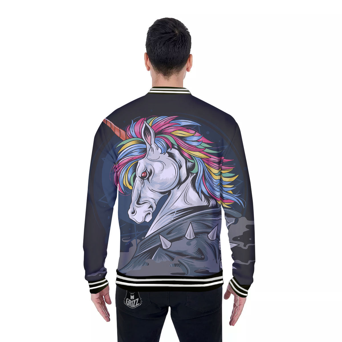 Punk Unicorn Print Baseball Jacket-grizzshop