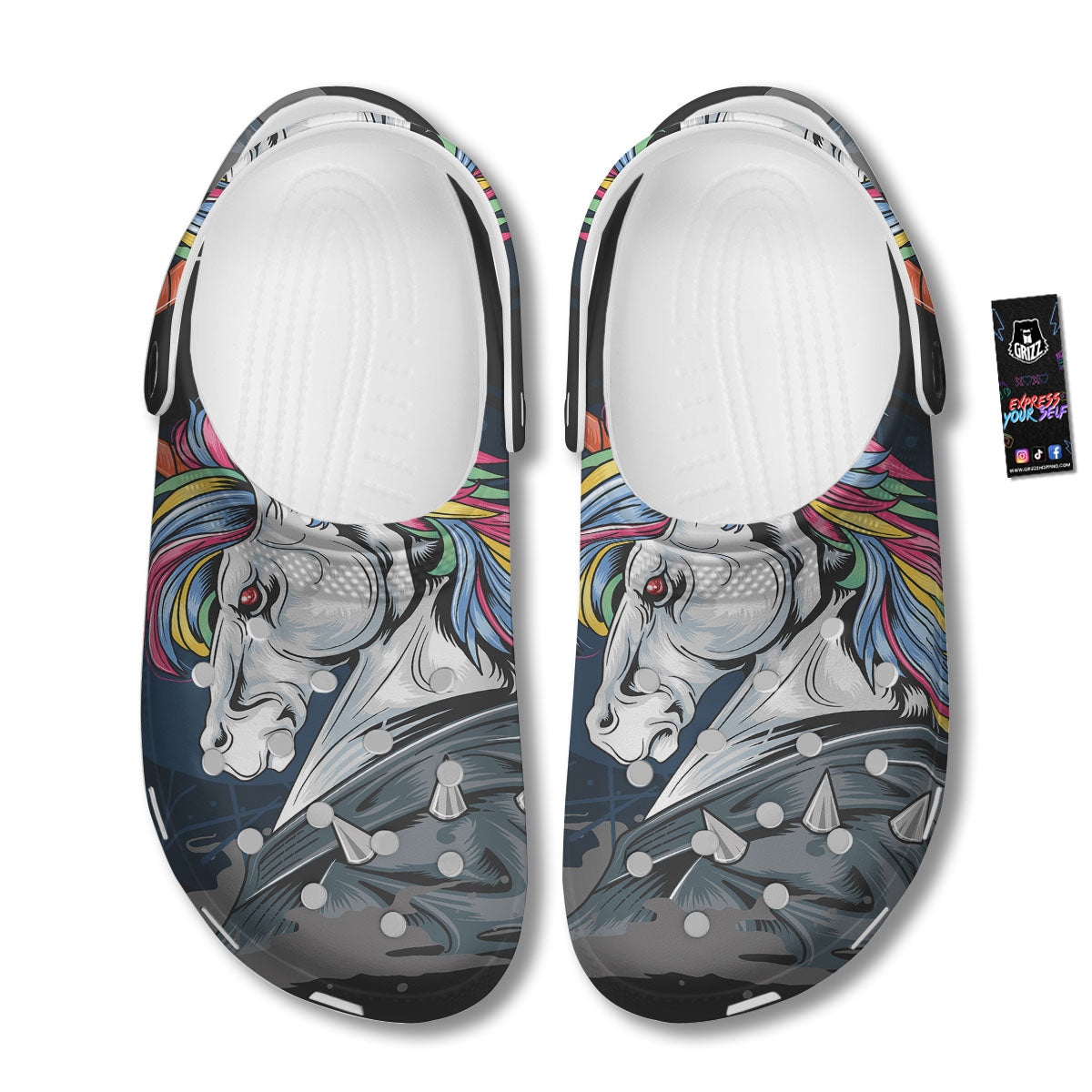 Punk Unicorn Print Clog-grizzshop