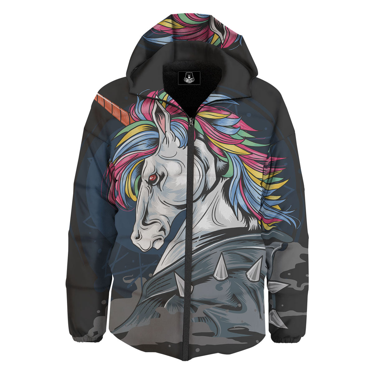 Punk Unicorn Print Down Jacket-grizzshop