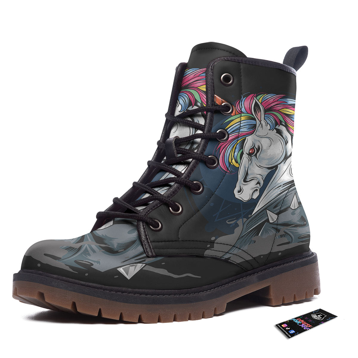 Punk Unicorn Print Work Boots-grizzshop