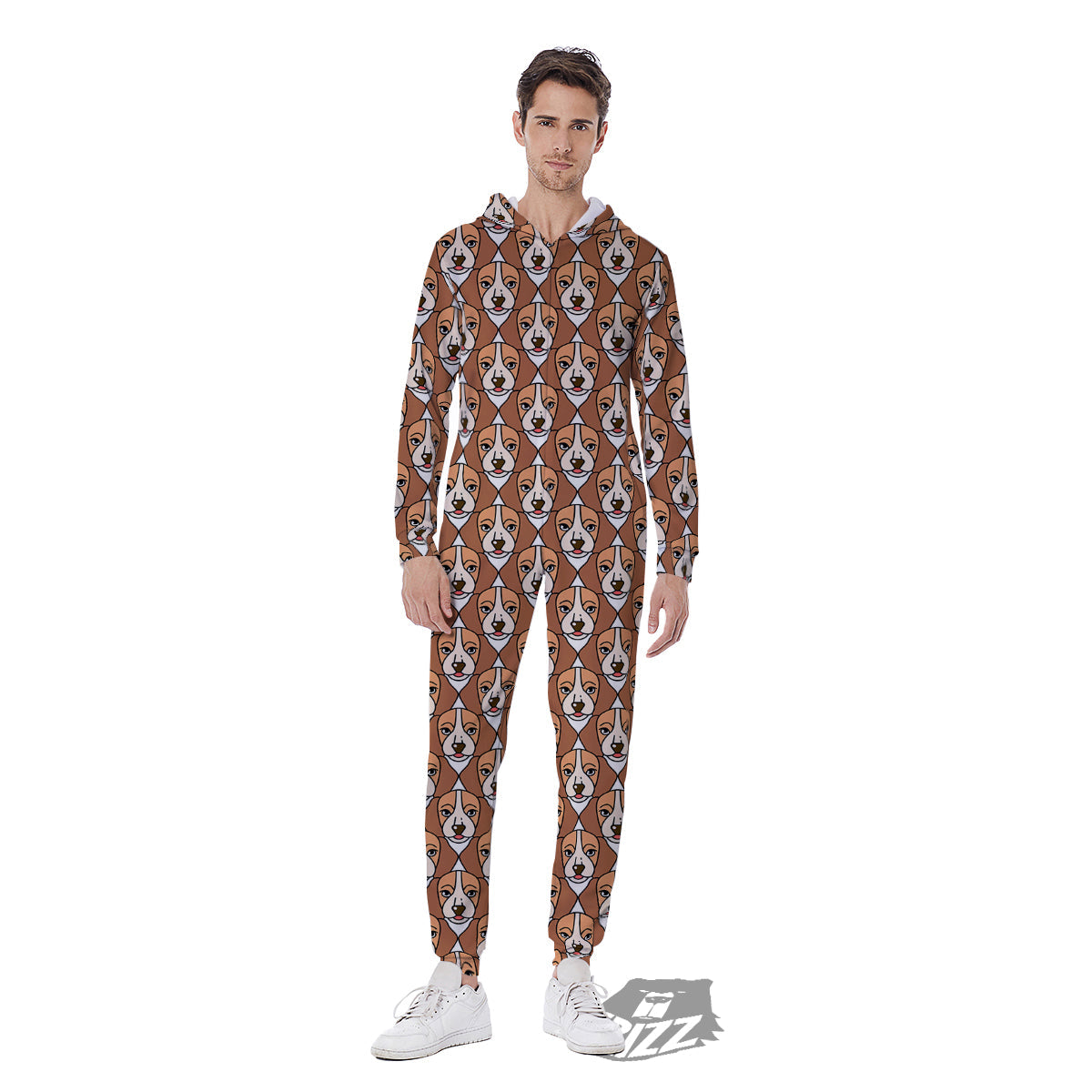 Puppy Adorable Beagle Print Pattern Men's Jumpsuit-grizzshop