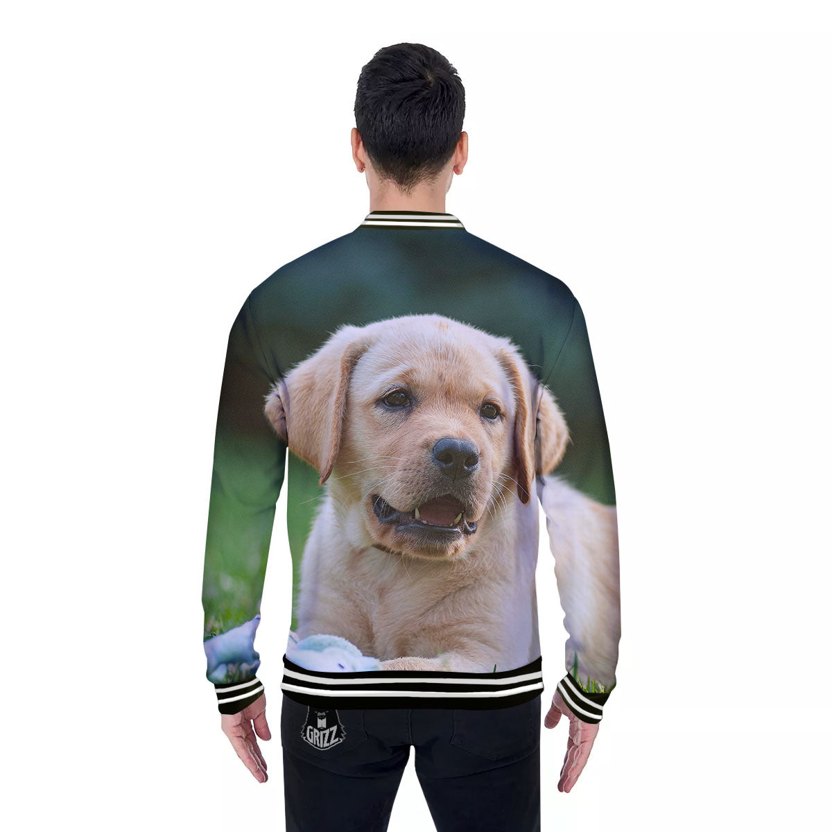 Puppy And Labrador Retriever Print Baseball Jacket-grizzshop