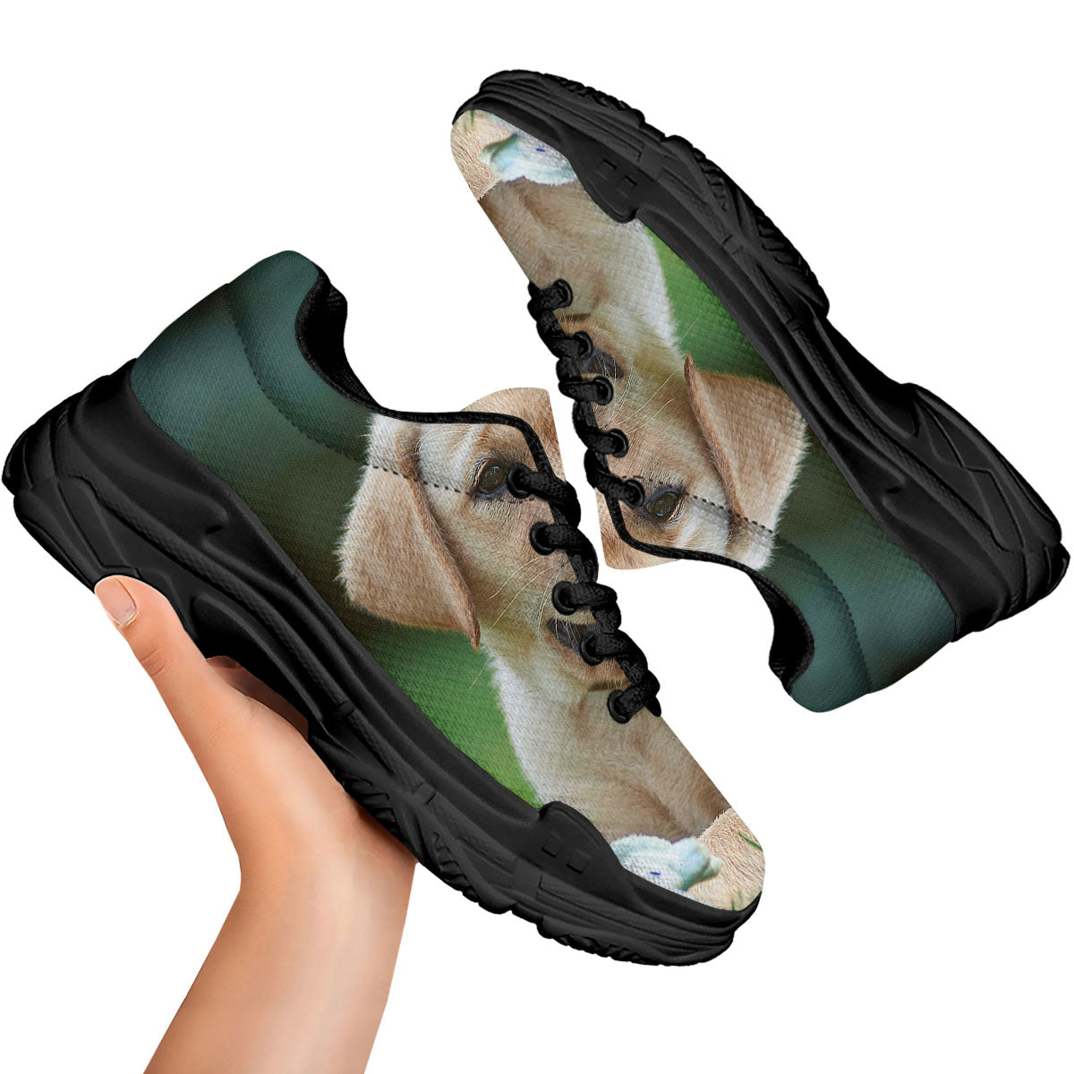 Puppy And Labrador Retriever Print Black Chunky Shoes-grizzshop