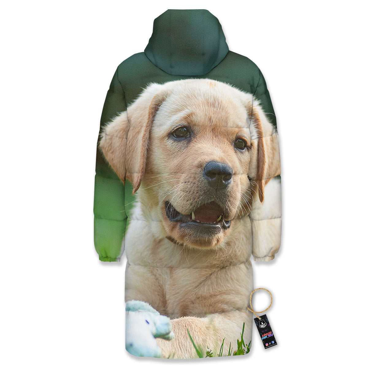 Puppy And Labrador Retriever Print Long Down Jacket-grizzshop