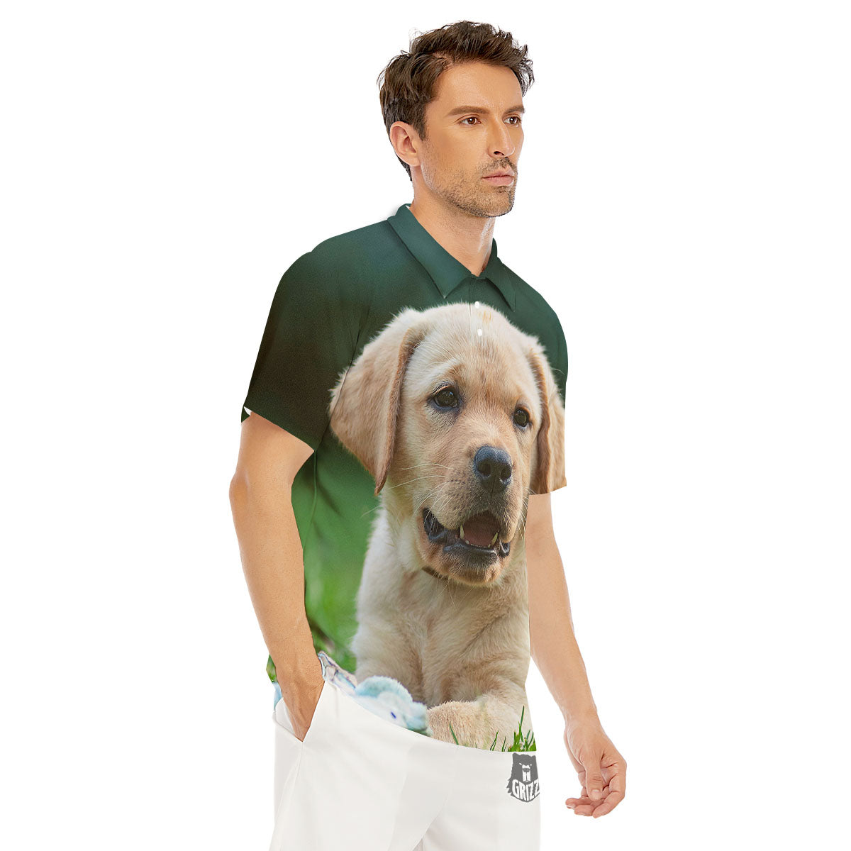 Puppy And Labrador Retriever Print Men's Golf Shirts-grizzshop