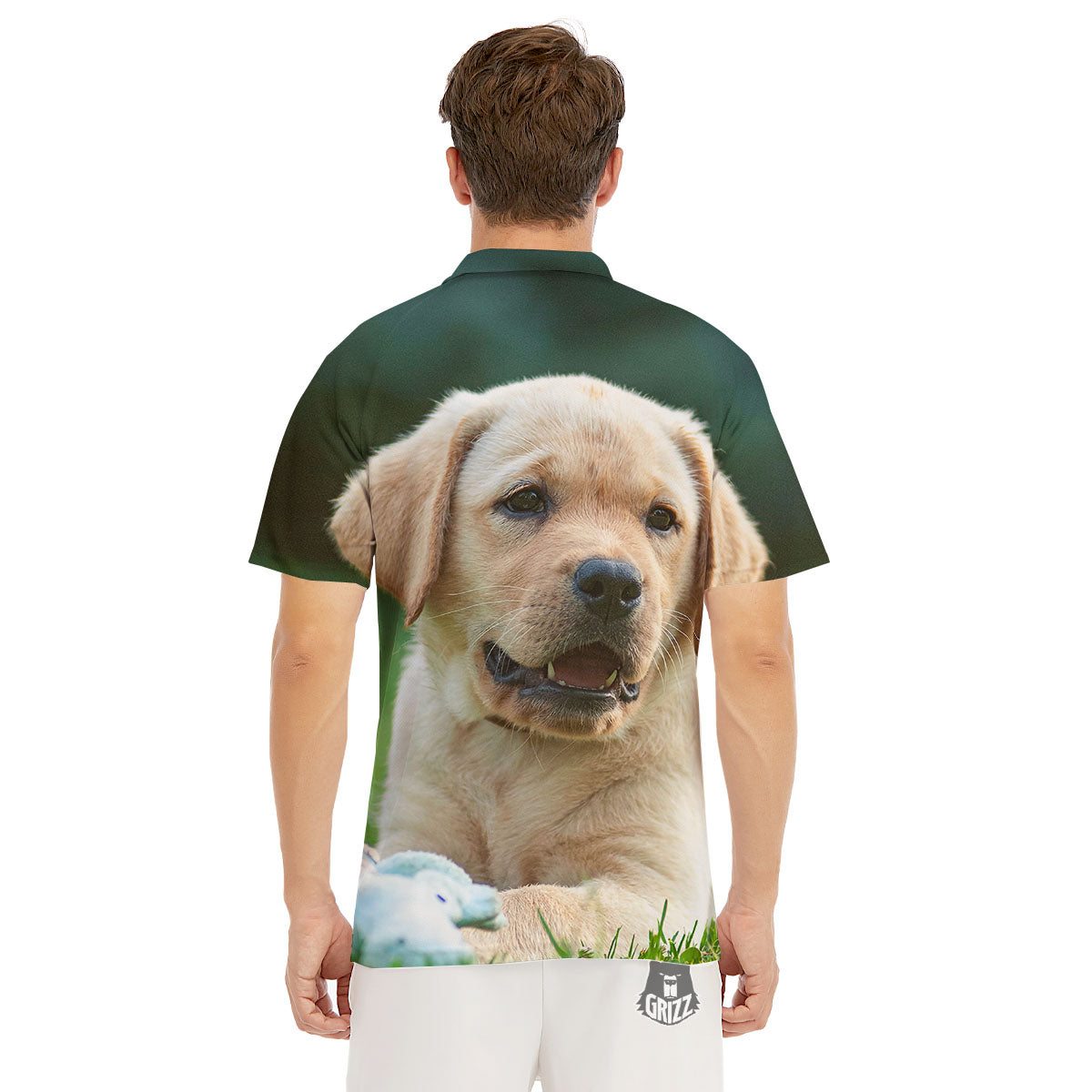 Puppy And Labrador Retriever Print Men's Golf Shirts-grizzshop