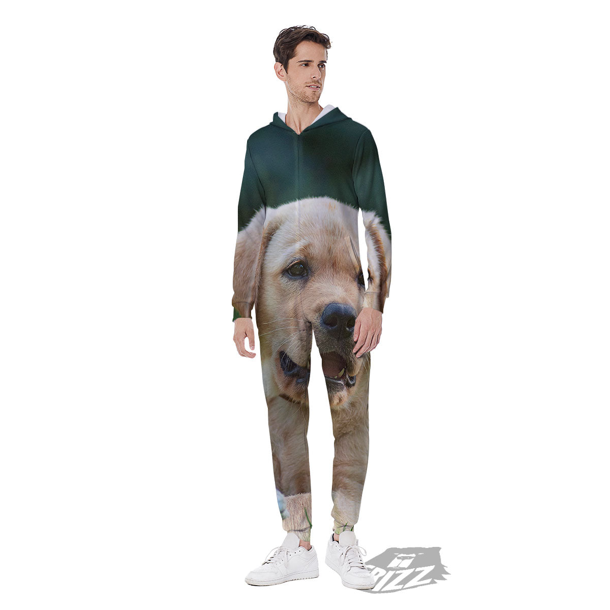 Puppy And Labrador Retriever Print Men's Jumpsuit-grizzshop
