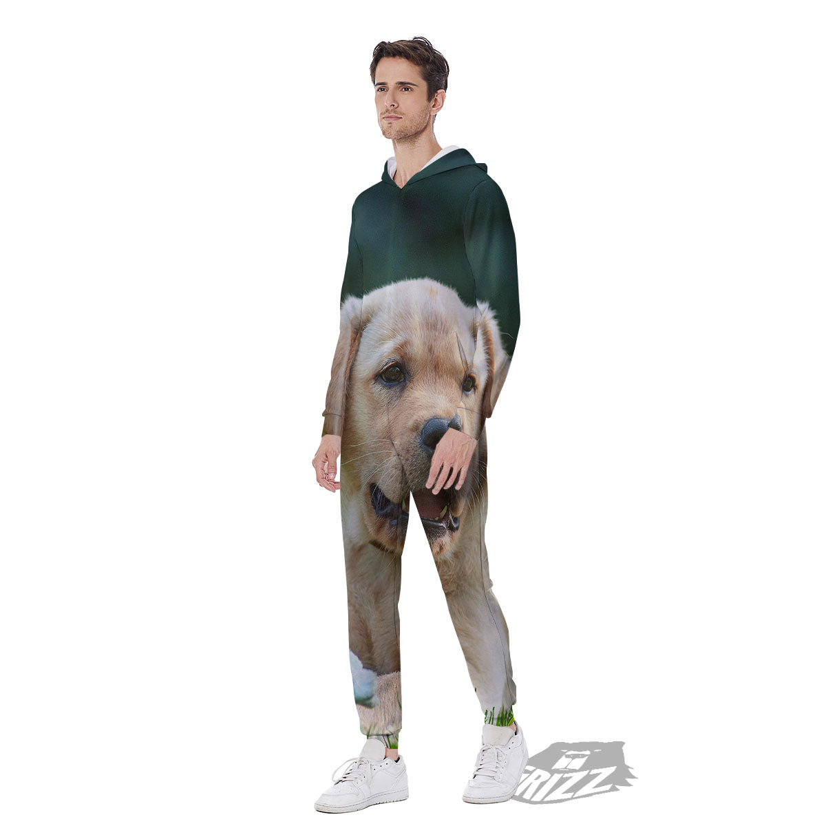 Puppy And Labrador Retriever Print Men's Jumpsuit-grizzshop