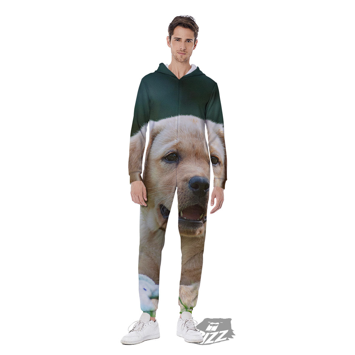 Puppy And Labrador Retriever Print Men's Jumpsuit-grizzshop