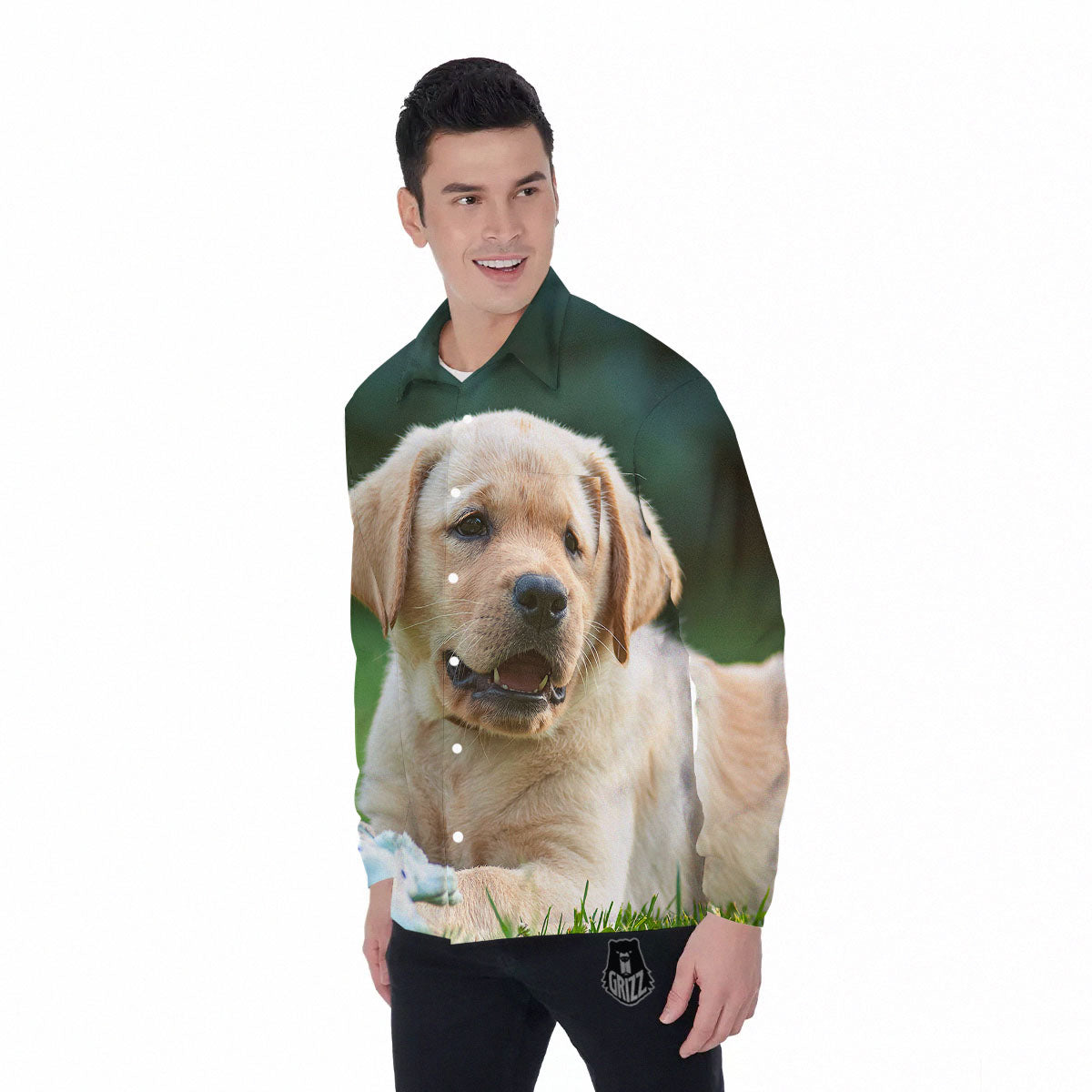 Puppy And Labrador Retriever Print Men's Long Sleeve Shirts-grizzshop