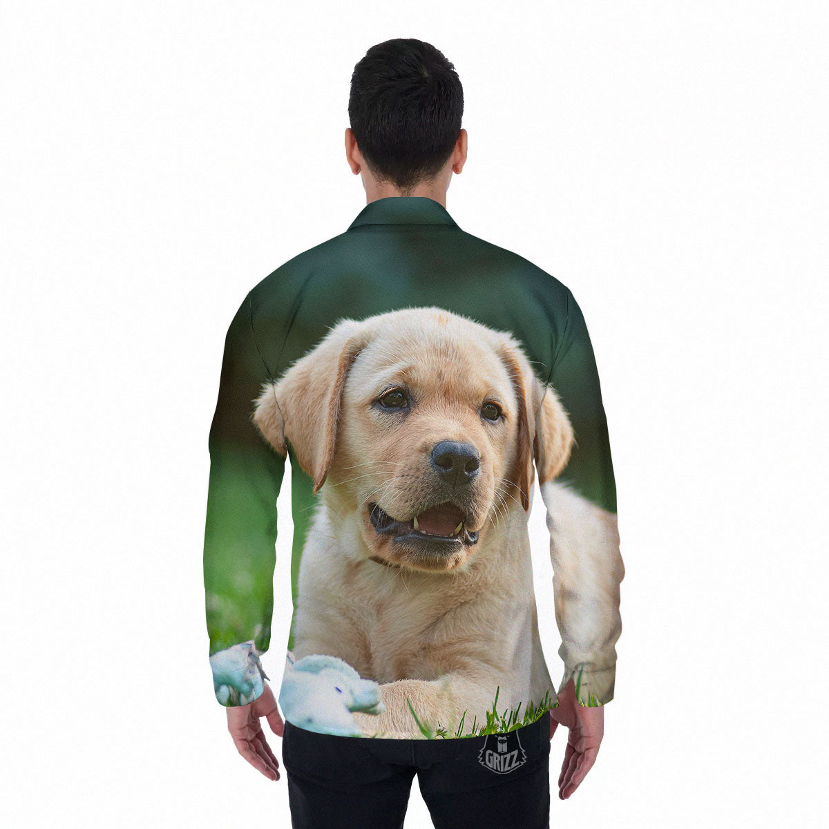 Puppy And Labrador Retriever Print Men's Long Sleeve Shirts-grizzshop