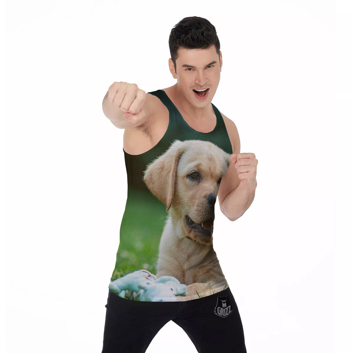 Puppy And Labrador Retriever Print Men's Tank Top-grizzshop