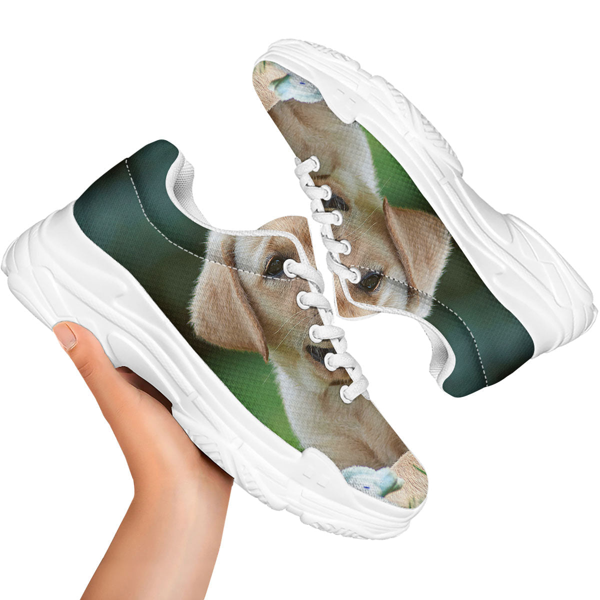 Puppy And Labrador Retriever Print White Chunky Shoes-grizzshop