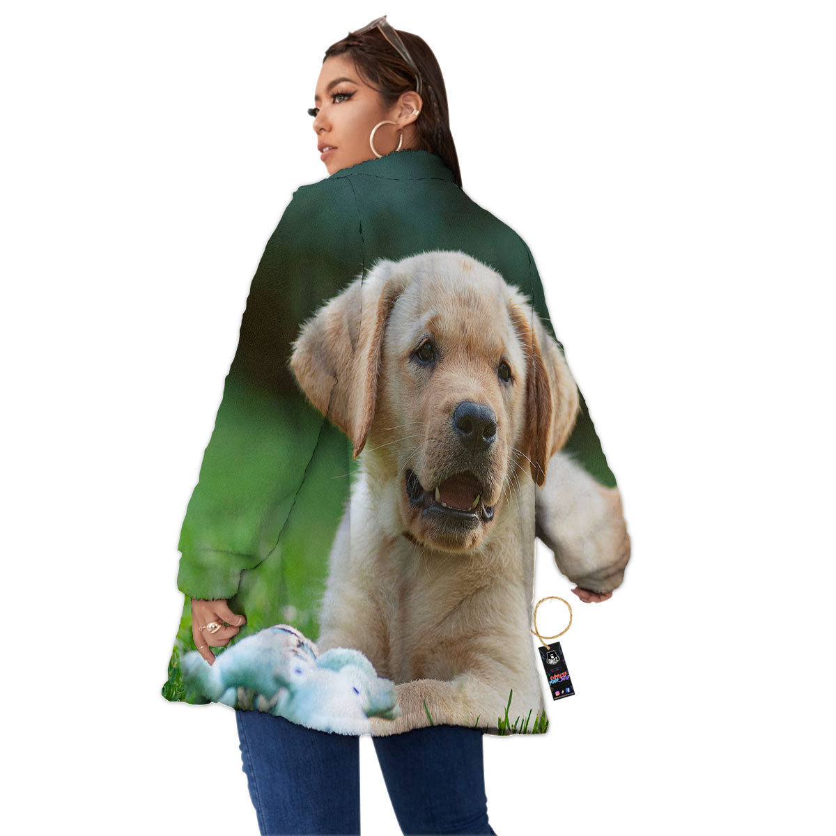 Puppy And Labrador Retriever Print Women's Sherpa Jacket-grizzshop