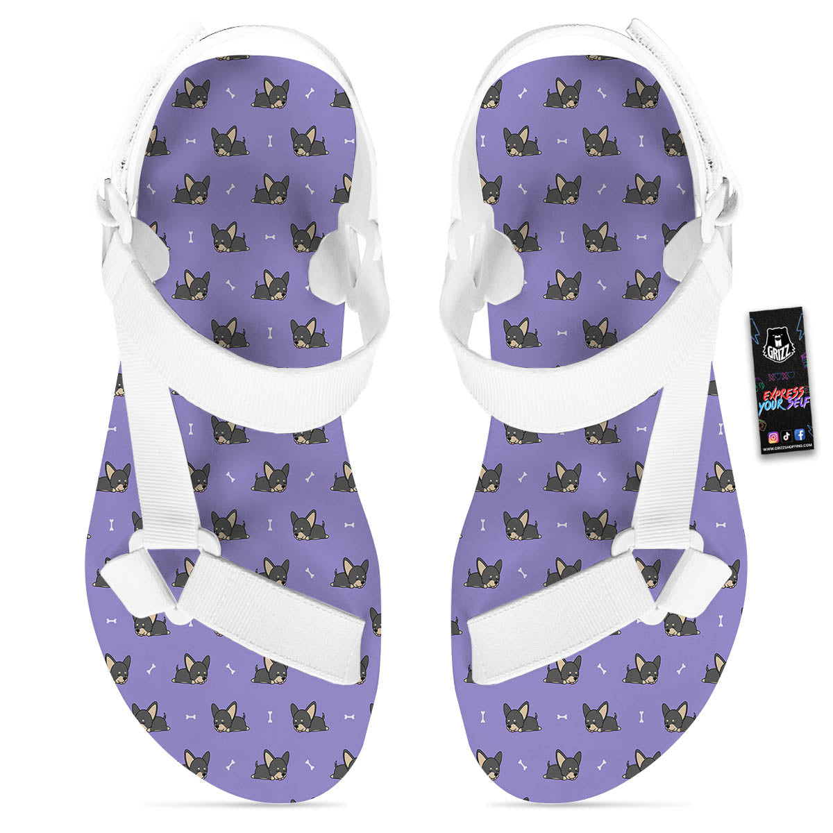 Puppy Chihuahua Print Pattern White Open Toe Sandals-grizzshop
