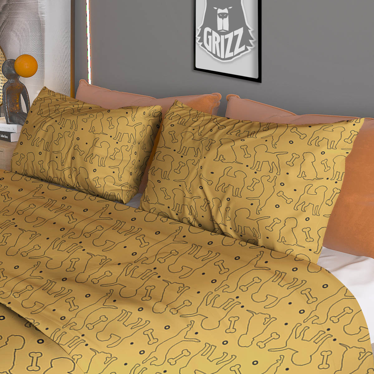 Pisces Sign Black And Gold Print Duvet Cover Bedding Set