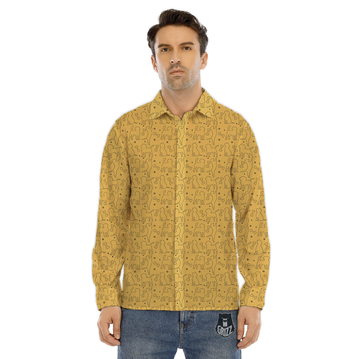 Puppy Cute Beagle Print Pattern Men's Dress Shirts-grizzshop