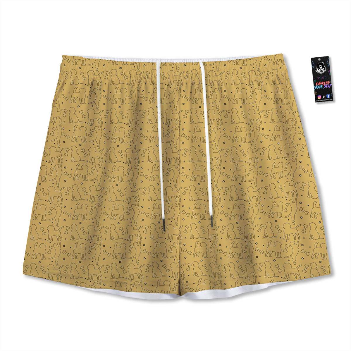 Pisces Sign Black And Gold Print Mesh Shorts